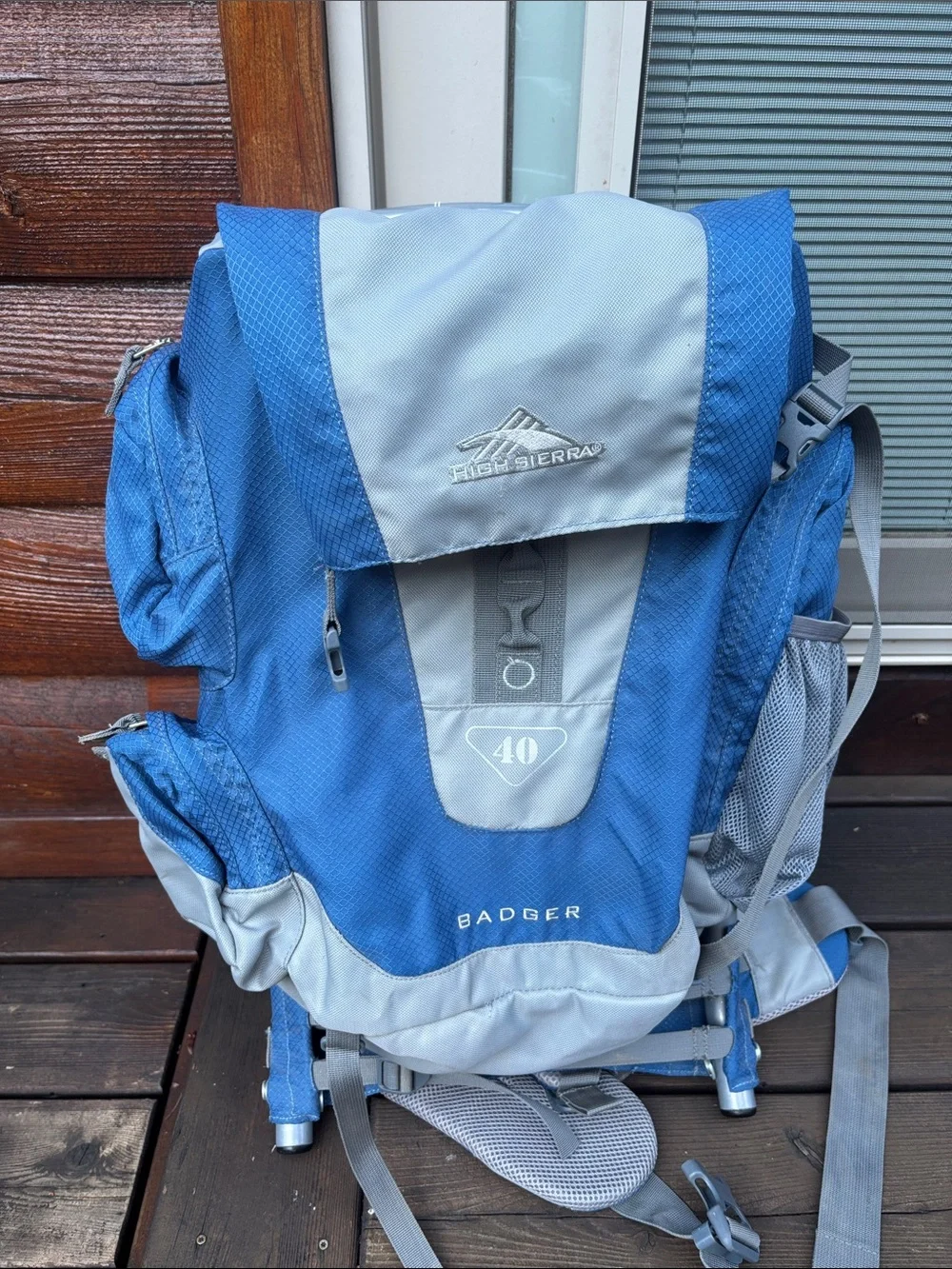 High Sierra Blue and Gray Hiking Backpack with External Frame